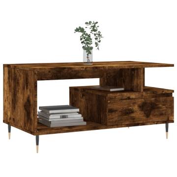 Stylish Smoked Oak Coffee Table | Engineered Wood - 90x49 cm