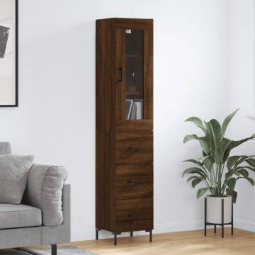 Stylish Highboard Brown Oak - 34.5x34x180 cm | HipoMarket