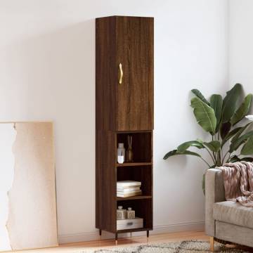 Stylish Highboard Brown Oak - 34.5x34x180 cm Engineered Wood