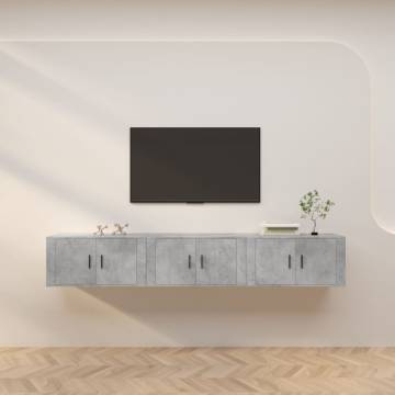 Wall-Mounted TV Cabinets - Concrete Grey, Set of 3 | Hipomarket