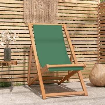 Folding Beach Chair Solid Teak Wood Green | Hipo Market