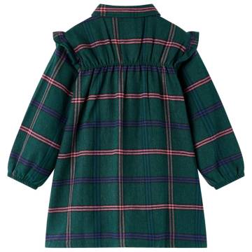 Kids' Dark Green Dress with Ruffles - Stylish & Comfortable