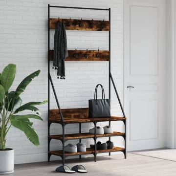 Clothes Rack with Shoe Storage - Smoked Oak | Hipomarket