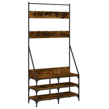 Clothes Rack with Shoe Storage - Smoked Oak | Hipomarket