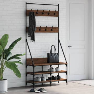 Stylish Clothes Rack with Shoe Storage - Brown Oak 90x34x184 cm