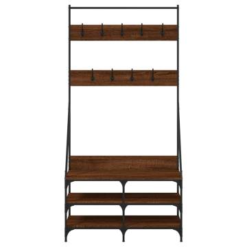 Stylish Clothes Rack with Shoe Storage - Brown Oak 90x34x184 cm