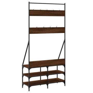 Stylish Clothes Rack with Shoe Storage - Brown Oak 90x34x184 cm