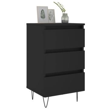 Elegant Black Bedside Cabinet - 40x35x69 cm Engineered Wood