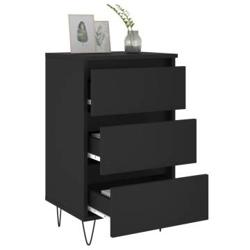 Elegant Black Bedside Cabinet - 40x35x69 cm Engineered Wood