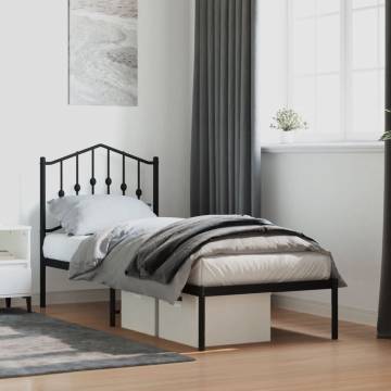 Black Metal Bed Frame with Headboard - Small Single 75x190 cm