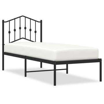 Black Metal Bed Frame with Headboard - Small Single 75x190 cm