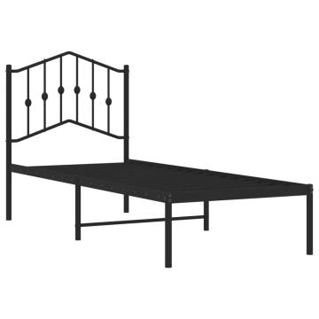 Black Metal Bed Frame with Headboard - Small Single 75x190 cm