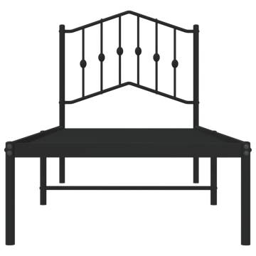 Black Metal Bed Frame with Headboard - Small Single 75x190 cm