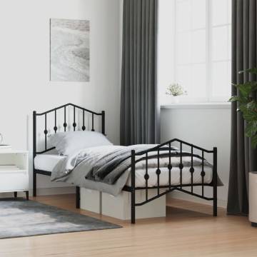 Metal Bed Frame with Headboard & Footboard - 80x200 cm Black