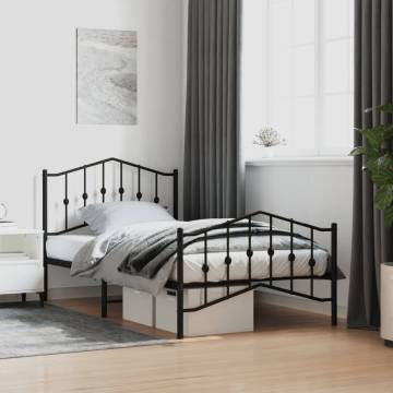 Metal Bed Frame with Headboard & Footboard - Black 100x190 cm