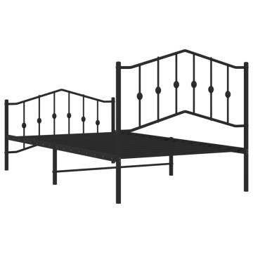 Metal Bed Frame with Headboard & Footboard - Black 100x190 cm