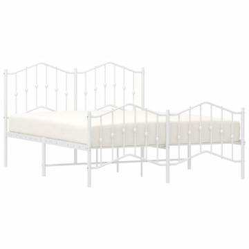 Elegant White Metal Bed Frame with Headboard & Footboard 140x200