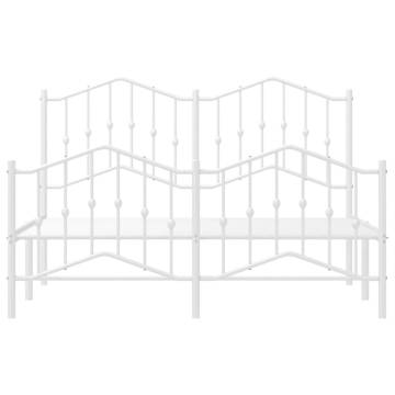 Elegant White Metal Bed Frame with Headboard & Footboard 140x200