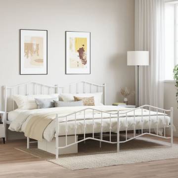 Elegant White Metal Bed Frame with Headboard | 193x203 cm