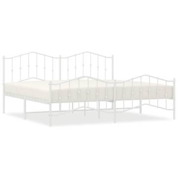 Elegant White Metal Bed Frame with Headboard | 193x203 cm