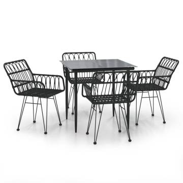 5 Piece Black Poly Rattan Garden Dining Set | HipoMarket