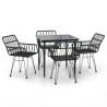 5 Piece Black Poly Rattan Garden Dining Set | HipoMarket