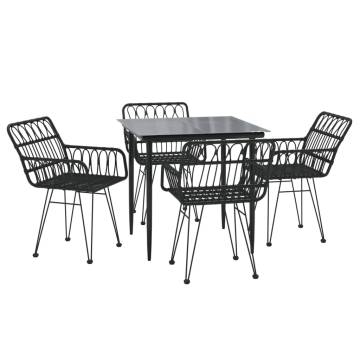 5 Piece Black Poly Rattan Garden Dining Set | HipoMarket