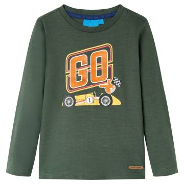 Kids' Long Sleeve T-shirt Dark Green with Racing Car - Size 128