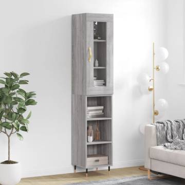 Stylish Highboard Grey Sonoma - Engineered Wood Storage 34.5x34x180 cm