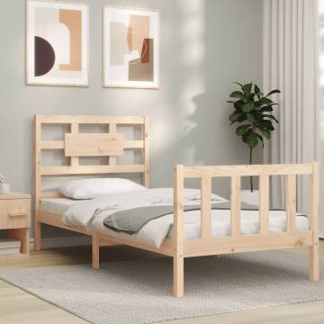 Small Single Solid Wood Bed Frame with Headboard - HipoMarket