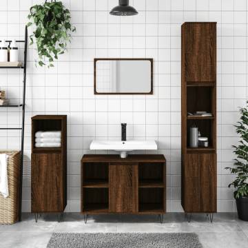 3 Piece Bathroom Furniture Set - Brown Oak Engineered Wood