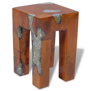 Handmade Solid Teak Wood & Resin Stool - Unique Rustic Design