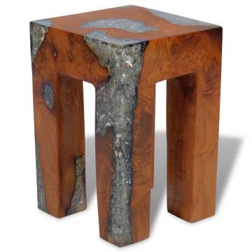 Handmade Solid Teak Wood & Resin Stool - Unique Rustic Design