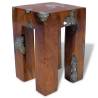 Handmade Solid Teak Wood & Resin Stool - Unique Rustic Design