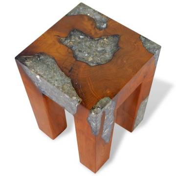 Handmade Solid Teak Wood & Resin Stool - Unique Rustic Design