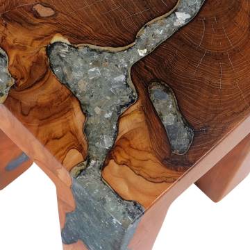 Handmade Solid Teak Wood & Resin Stool - Unique Rustic Design