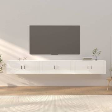 High Gloss White Wall-mounted TV Cabinets - 3 pcs Set | Hipo Market