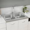 Kitchen Sink with Double Basins Silver 800x600x155 mm Stainless Steel Size 800 x 600 x 155 mm 