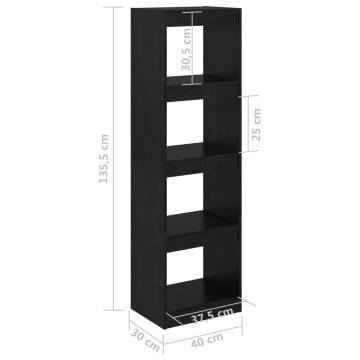 Stylish Black Book Cabinet Room Divider - Pinewood 40x30x135.5 cm