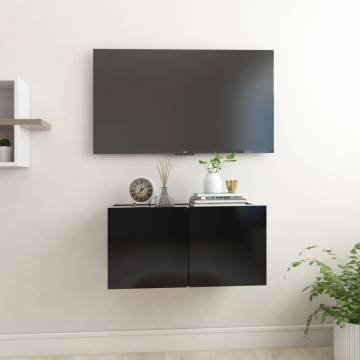 Hanging TV Cabinet Black - Modern Wall Unit 60x30x30 cm