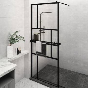 Stylish Black Walk-In Shower Wall with Shelf - 80x195 cm