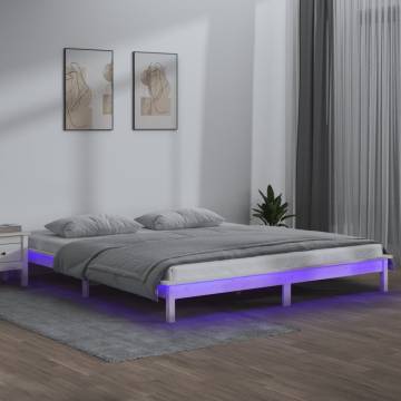 LED Bed Frame White 150x200 cm King Size - Solid Wood