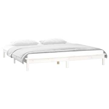 LED Bed Frame White 150x200 cm King Size - Solid Wood