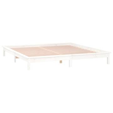 LED Bed Frame White 150x200 cm King Size - Solid Wood