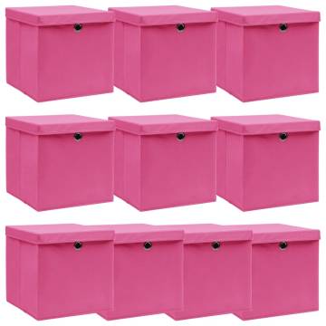 10 Pcs Pink Storage Boxes with Lids - 32x32x32 cm | Hipo Market