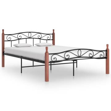 Stylish Black Metal & Oak Bed Frame 140x200 cm | HipoMarket