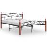 Bed Frame Black Metal and Solid Oak Wood 140x200 cm Colour dark brown Size 140 x 200 cm 