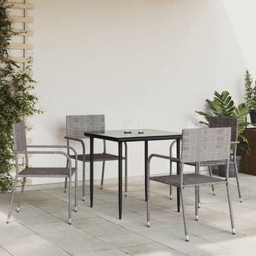 5 Piece Garden Dining Set - Grey & Black Poly Rattan