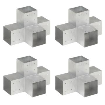 X Shape Post Connectors 4 pcs – Galvanised Metal 101x101 mm