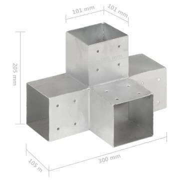 X Shape Post Connectors 4 pcs – Galvanised Metal 101x101 mm